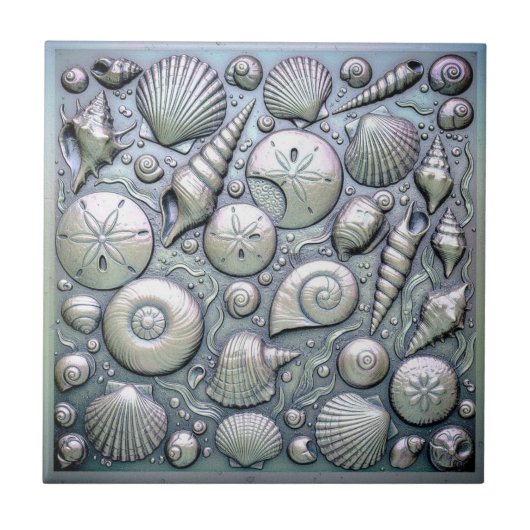 Metallic Iridescent Seashells D1223 Tegeltje (Voorkant)