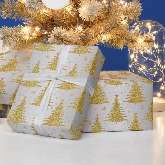 Metallic Kerstboom Goud Zilver Patroon Luxe Cadeaupapier (Feestdagen)