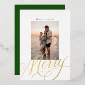 Metallic Kerstscript Folie Foto Kaart (Voorkant / Achterkant)