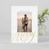 Metallic Kerstscript Folie Foto Kaart (Staand Voorkant)