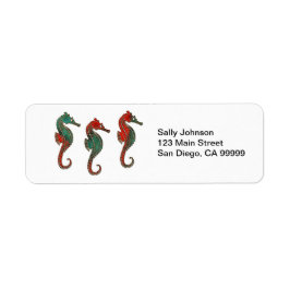 Metallic kerstseahorse Trio Etiket