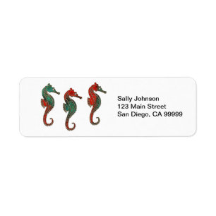 Metallic kerstseahorse Trio Etiket