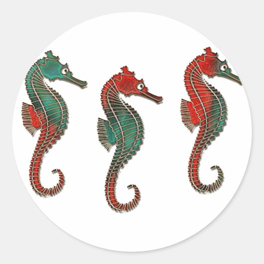 Metallic kerstseahorse Trio Ronde Sticker (Voorkant)