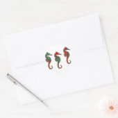 Metallic kerstseahorse Trio Ronde Sticker (Envelop)