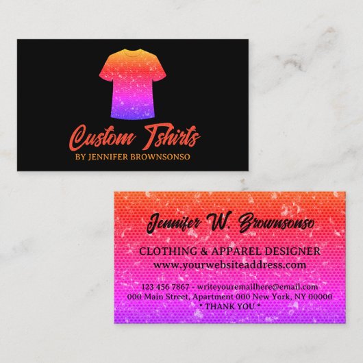 Metallic Kleurrijke T Shirt Print Kleding Kleding  Visitekaartje (Voorkant / Achterkant)