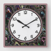 Metallic Kleurrijke Wervels Deco Vierkante Muur Kl Vierkante Klok (Voorkant)