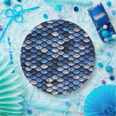 Metallic kobaltblauwe visschalen patroon papieren bordje (Feest)