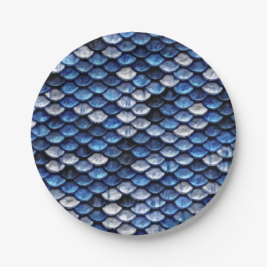 Metallic kobaltblauwe visschalen patroon papieren bordje (Voorkant)