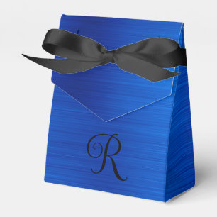 Metallic koningsblauw krullend zwart monogram bedankdoosjes