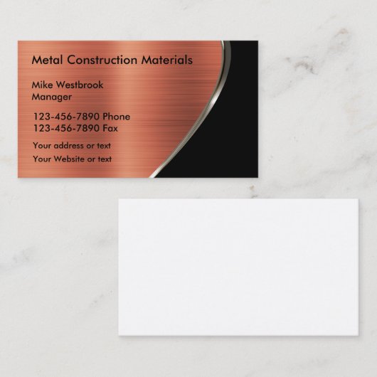 Metallic Koper Kleurtoon Look Constructie Visitekaartje (Voorkant / Achterkant)