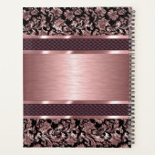 Metallic licht roze bloemdamast planner (Achterkant)