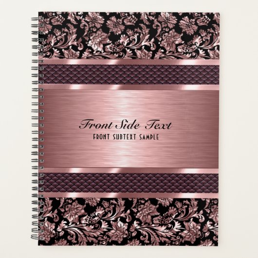Metallic licht roze bloemdamast planner (Voorkant)