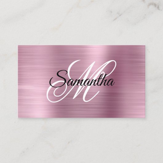 Metallic licht roze Folie Fancy Monogram Visitekaartje (Voorkant)