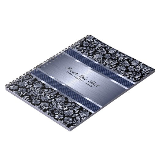 Metallic Light Blue  Floral Damaskers Notitieboek (Linkerzijde)