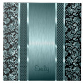 Metallic Light Green  Floral Damaskers Tegeltje (Voorkant)