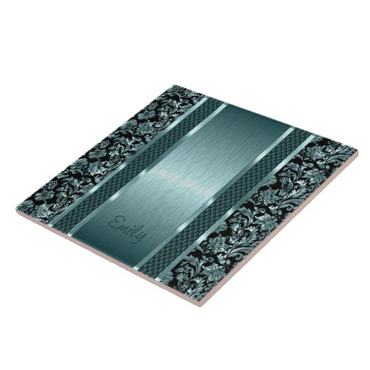 Metallic Light Green  Floral Damaskers Tegeltje (Zijkant)