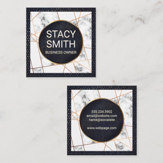 Metallic lijnen | Marmer | Goudgespikkelde banner Vierkante Visitekaartje (Voorkant / Achterkant)