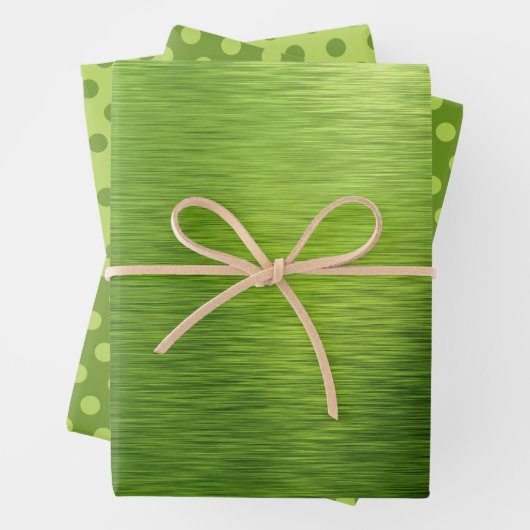 Metallic Lime Green Folie Polka Dots Kerstmis Inpakpapier Vel (In situ)