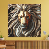 Metallic Lion Head with Fiery Eyes and Gold Mane Canvas Afdruk (Insitu (Woonkamer))