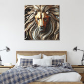 Metallic Lion Head with Fiery Eyes and Gold Mane Canvas Afdruk (Insitu (Slaapkamer))