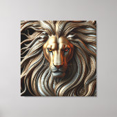 Metallic Lion Head with Fiery Eyes and Gold Mane Canvas Afdruk (Voorkant)