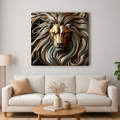 Metallic Lion Head with Fiery Eyes and Gold Mane Canvas Afdruk