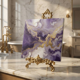 Metallic Liquid Art Purple & Gold Marble Agate Tegeltje
