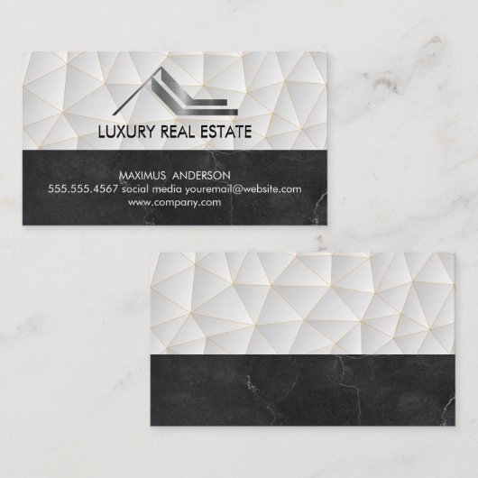 Metallic Logo onroerend goed | Geometrisch | Marme Visitekaartje (Voorkant / Achterkant)