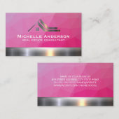 Metallic Logo onroerend goed | Magenta Geometric Visitekaartje (Voorkant / Achterkant)