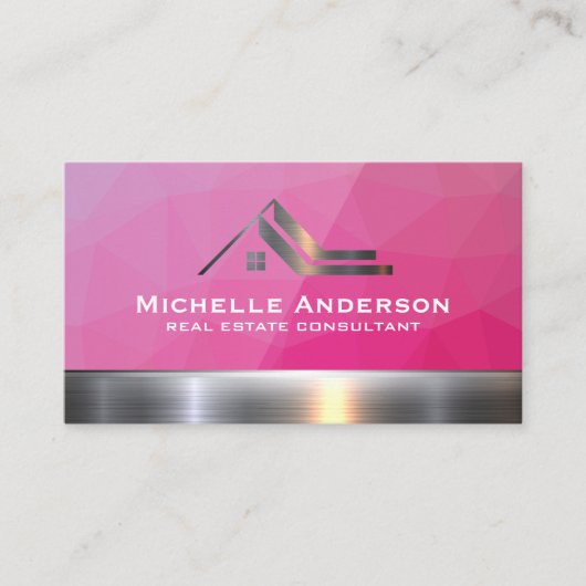 Metallic Logo onroerend goed | Magenta Geometric Visitekaartje (Voorkant)