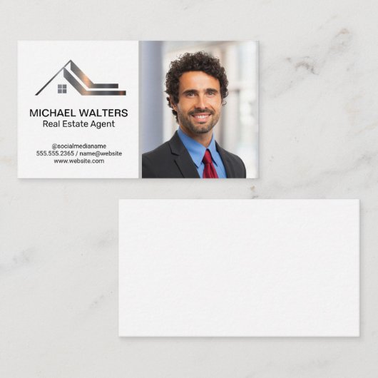 Metallic Logo onroerend goed | Zakelijk Man Visitekaartje (Voorkant / Achterkant)