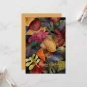 Metallic Look Fall Leaves Happy Birthday Kaart (Voorkant / Achterkant in situ)