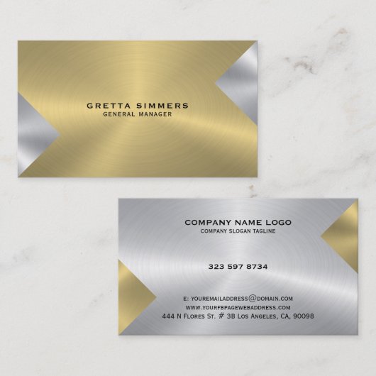 Metallic look goud & zilver geometrisch ontwerp visitekaartje (Voorkant / Achterkant)