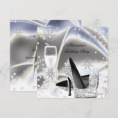Metallic look Silver Champagne High Heels Birthday Kaart (Voorkant / Achterkant)