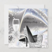 Metallic look Silver Champagne High Heels Birthday Kaart (Voorkant)