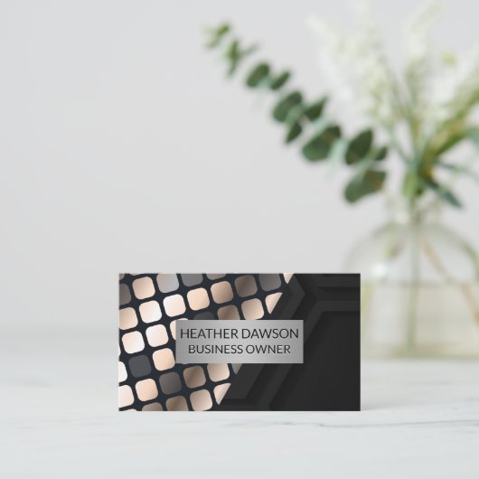 Metallic Lux Patroon | Zwart Geometrisch Visitekaartje (Staand voorkant)