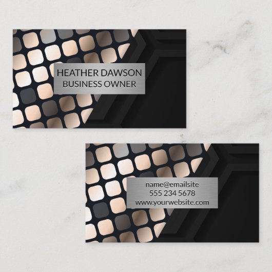 Metallic Lux Patroon | Zwart Geometrisch Visitekaartje (Voorkant / Achterkant)