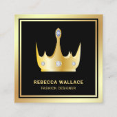 Metallic Luxurous Black Faux Gold Foil Crown Vierkante Visitekaartje (Voorkant)