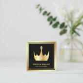 Metallic Luxurous Black Faux Gold Foil Crown Vierkante Visitekaartje (Staand voorkant)