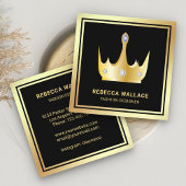 Metallic Luxurous Black Faux Gold Foil Crown Vierkante Visitekaartje
