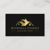 Metallic Luxury Real Estate Agent Black Gold Visitekaartje (Voorkant)