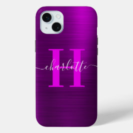 Metallic magenta Paarse handtekening Monogram iPhone 15 Mini Hoesje