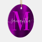 Metallic magenta Paarse handtekening monogram foto Keramisch Ornament (Rechts)