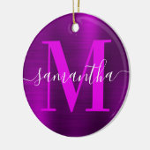 Metallic magenta Paarse handtekening monogram foto Keramisch Ornament (Links)