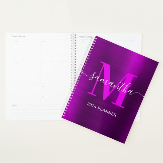 Metallic magenta Paarse handtekening Monogram Planner (Display)