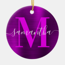 Metallic Magenta Paarse Signature Monogram Foto Keramisch Ornament