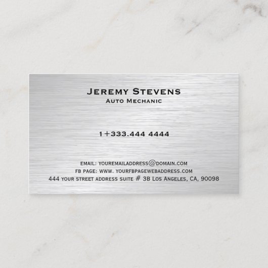 Metallic Mash & Brushed Faux Steel Auto Mechanic Visitekaartje (Achterkant)