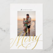 Metallic Merry Script Holiday Folie Fotokaart Folie Feestdagenkaart (Voorkant)