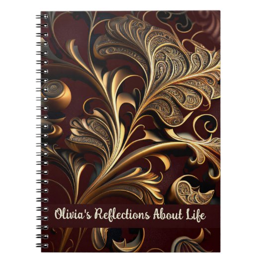 Metallic Messing Bladeren Donkerbruin Notitieboek (Voorkant)