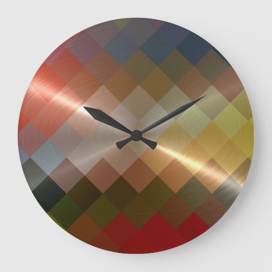 Metallic Metal Diamond Chevron Pattern Grote Klok (Voorkant)